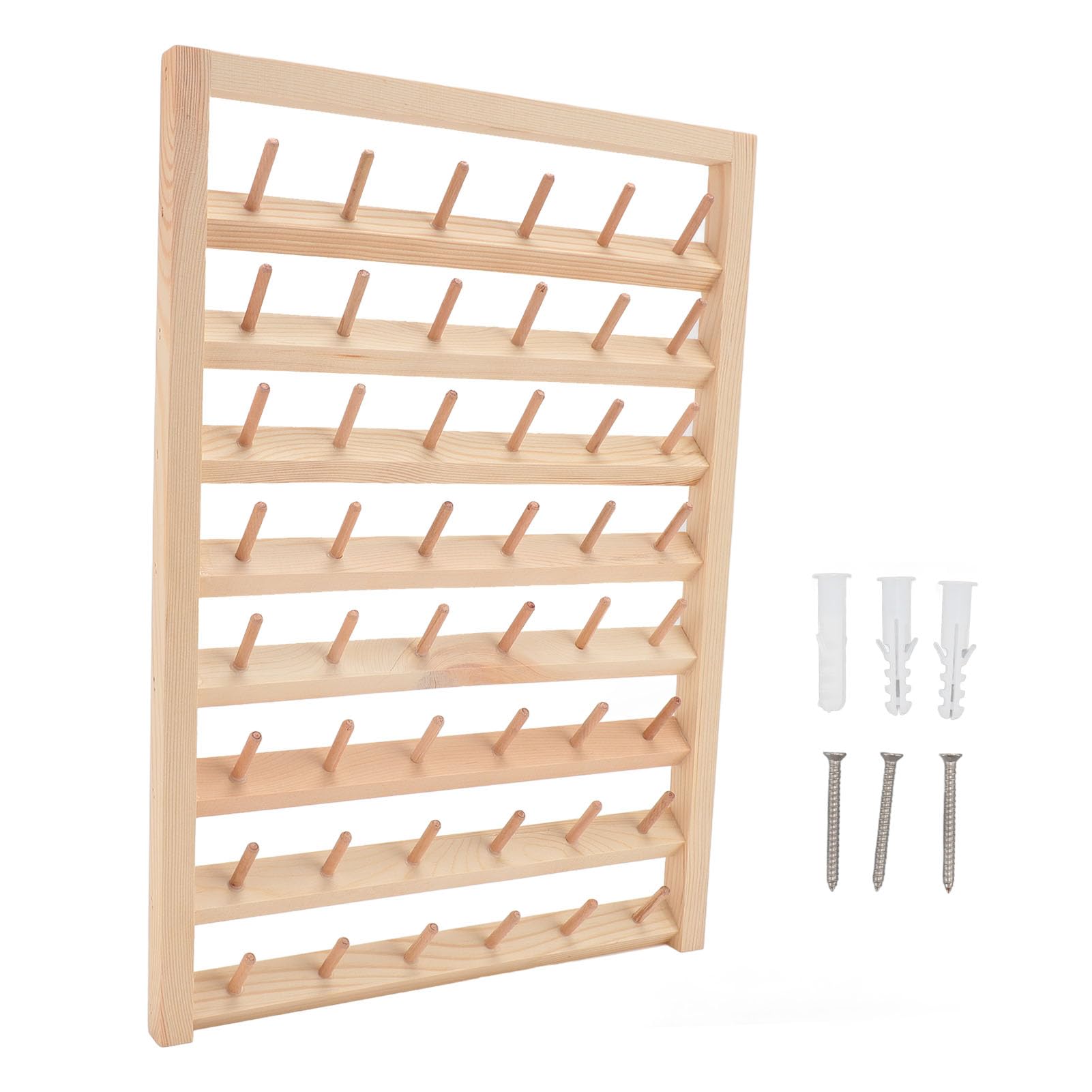 POCREATION 48 Spools Wooden Thread Holder, Wall Mounted Sewing Thread Rack for Sewing, Quilting, Embroidery, Decorative Pine Thread Organizer, for Household Use,