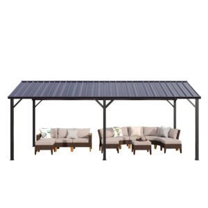 PHI VILLA 10 x 20 ft Carport Metal Carports with Galvanized Steel Roof, Sturdy Heavy Duty Metal Carport for Cars, Boats, and Tractors