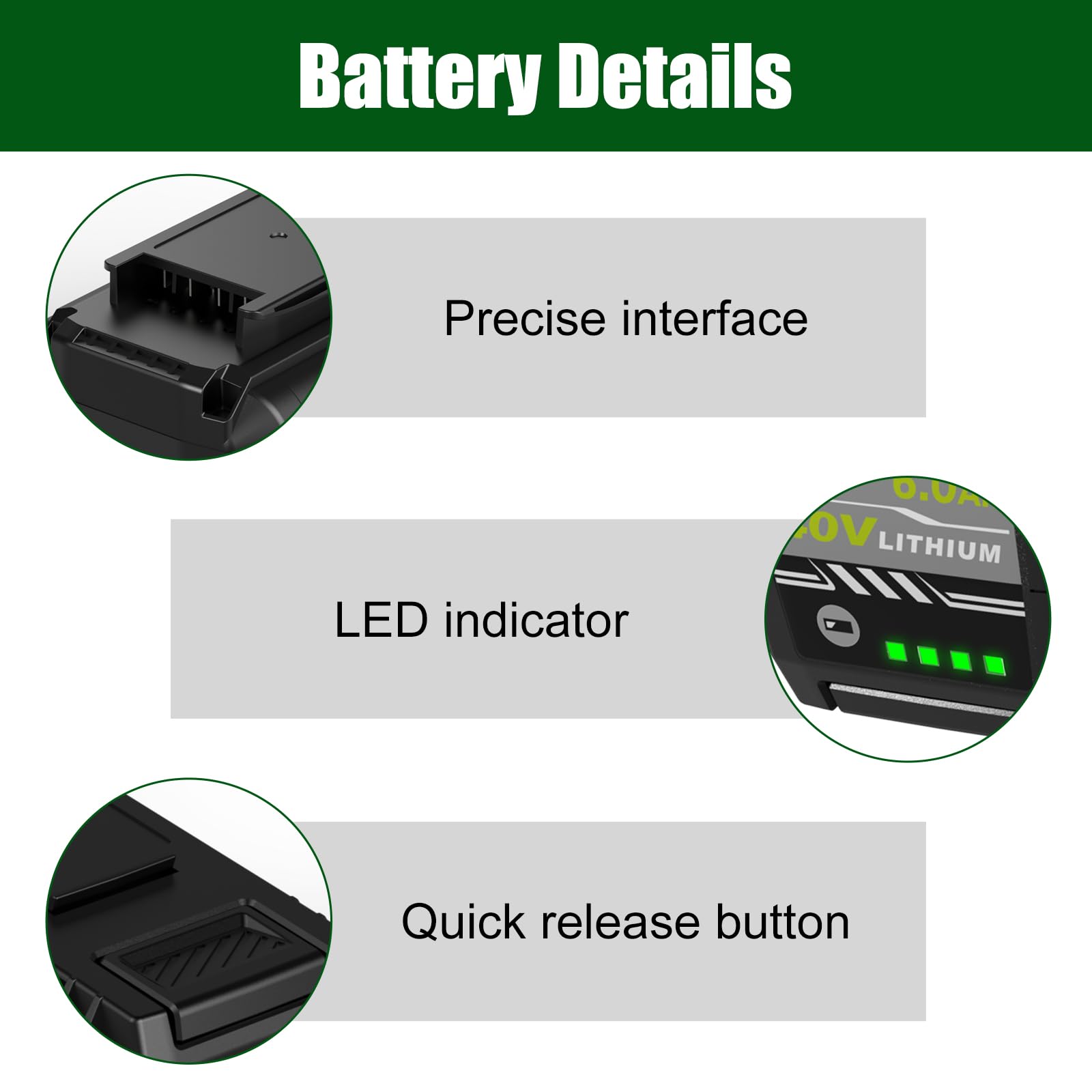 Fhybat 1 Pack 40 Volt 6000mAh OP40601 Battery Replacement for Ryobi 40V Battery Compatible with Ryobi 40V Lithium ion Battery OP4026 OP40602 OP4050A OP4040 OP4030 OP4050 (Green)