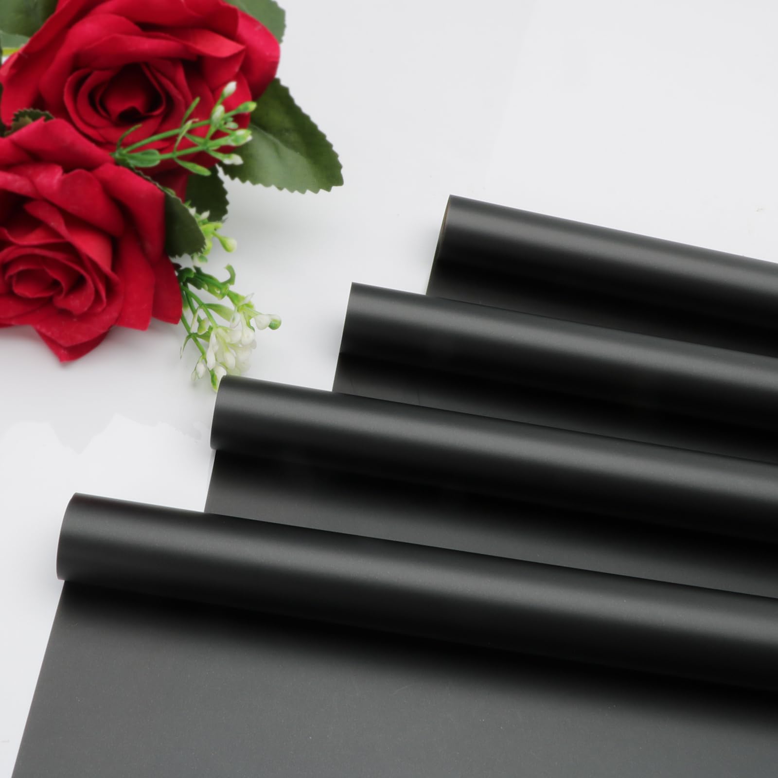 Accguan 24 Sheets Flower Wrapping Paper - Packing Paper, Bouquet Wrapping Paper, for Birthday, Graduation Ceremonies, Wedding, Valentine's Day Gift(Dark Black)