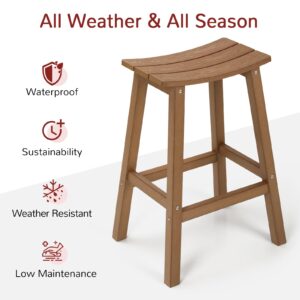 All-Weather Bar Stools Set of 4, Patio Barstools, Never Rot or Fade, for Bar, Kitchen Counter and Deck, Teak