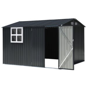 Verano Garden 10x8FT Outdoor Storage Shed, Large Galvanized Steel Metal Garden Shed with Window, Lockable Double Door, Outdoor Tool Shed for Backyard, Patio, Lawn(113.39"x98.03"x77.56")