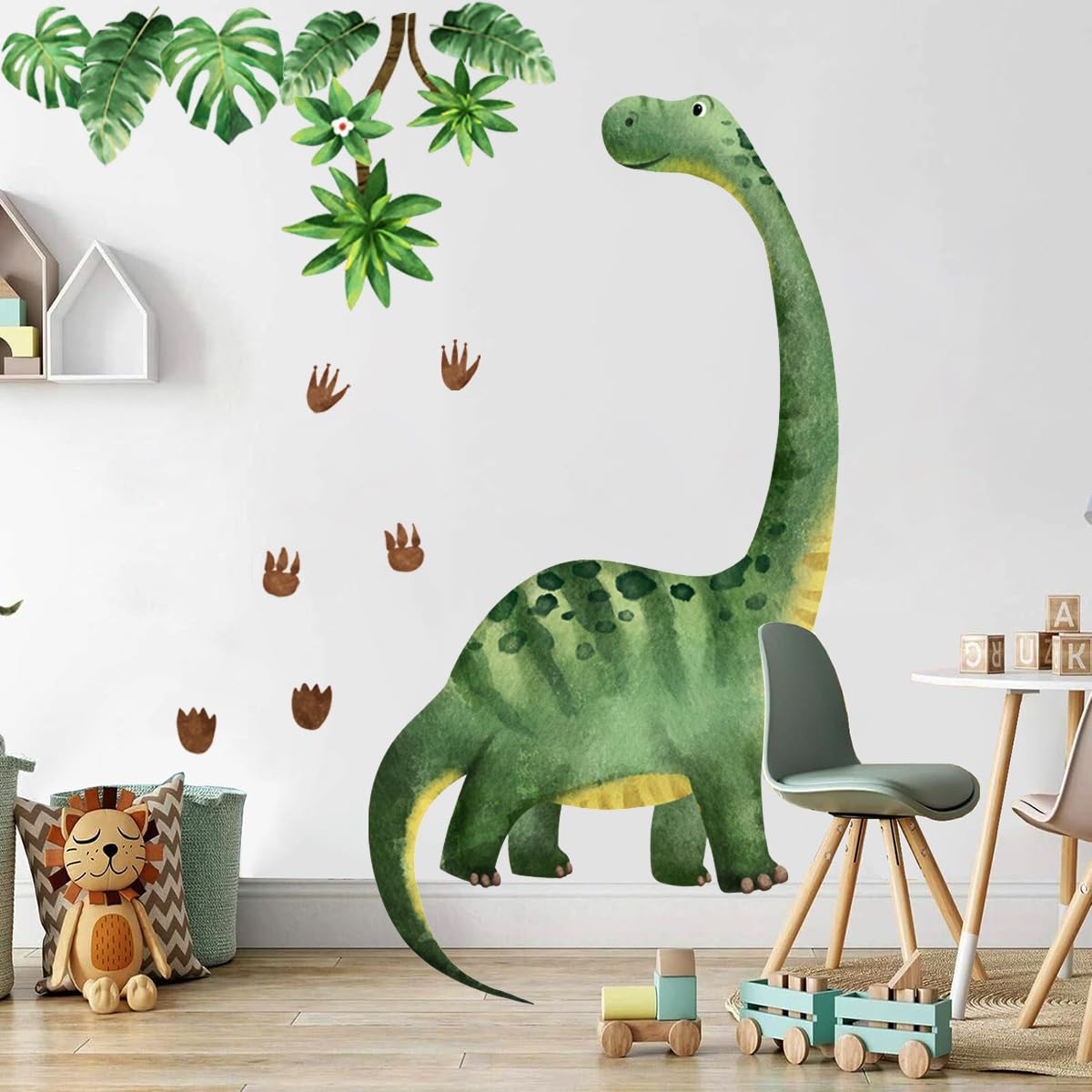 NXUEBDU Large Dinosaur Wall Decals for Boys Bedroom Dino Footprints Wall Stickers Peel and Stick Baby Toddler Kids Room Wall Decor Murals for Nursery Daycare Classroom Decoration (KL-BM2063)