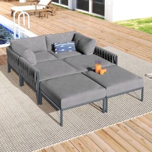 LOUHME 6-Pieces Aluminum Patio Furniture Set, Modern Metal Outdoor Conversation Set Sectional Sofa Set with Removable Olefin Extra Thick Cushions for Outdoor Space, Gray