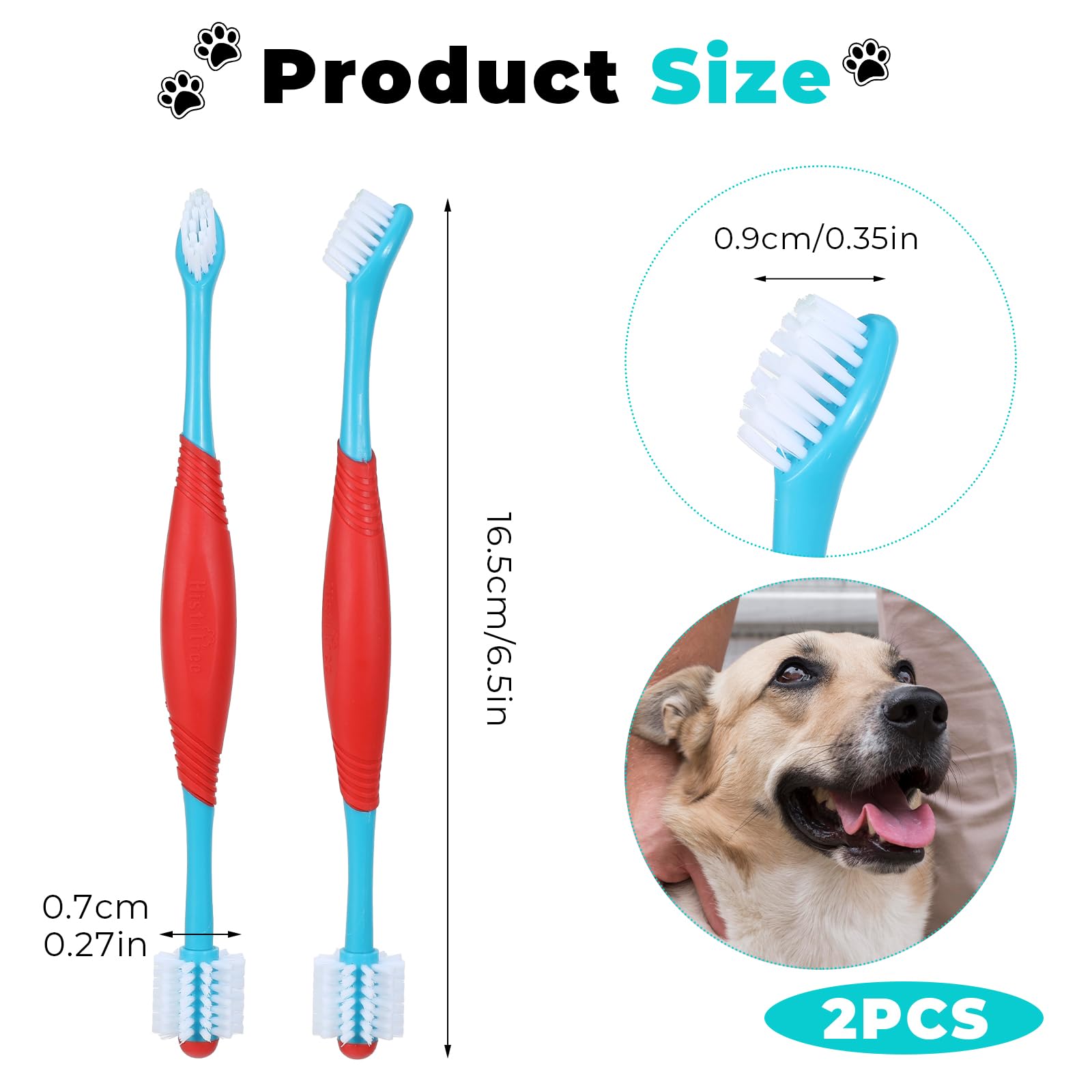 2 PCS Dog Teeth Cleaning Brush, 360 Degree Dog Tooth Brush, Dual Head DogToothbrush, Dog Cleaning Tooth Brushing Kit, Designed for Pet Dental Care, Keep Pet Teeth Cleaning for Small and Large Dogs