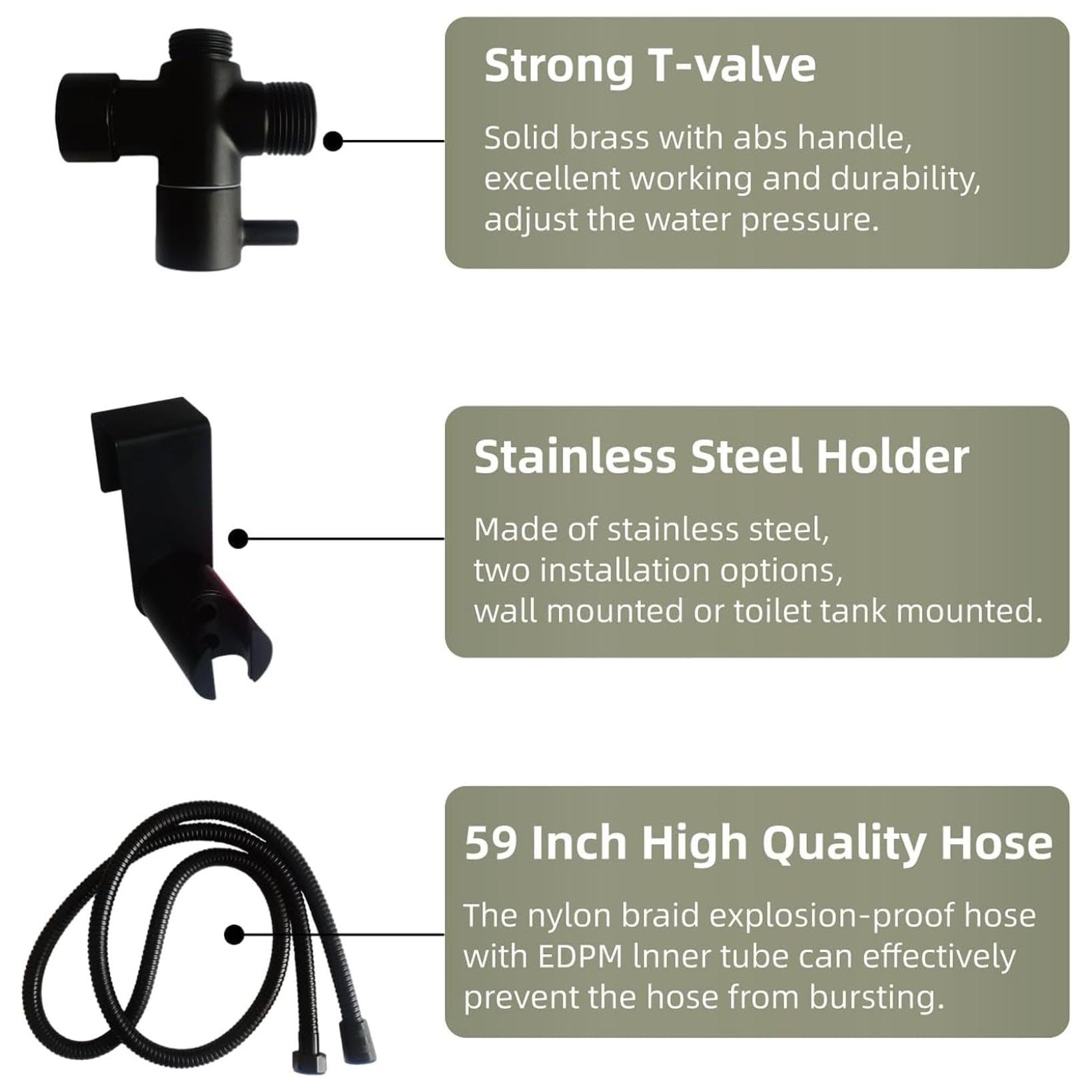 Generic Handheld Bidet Sprayer for Toilet, Bidets for Existing Toilets Adjustable Water Pressure Control with Bidet Hose, Cloth Diaper Bidet Toilet Sprayer for Baby Feminine Wash (Black)