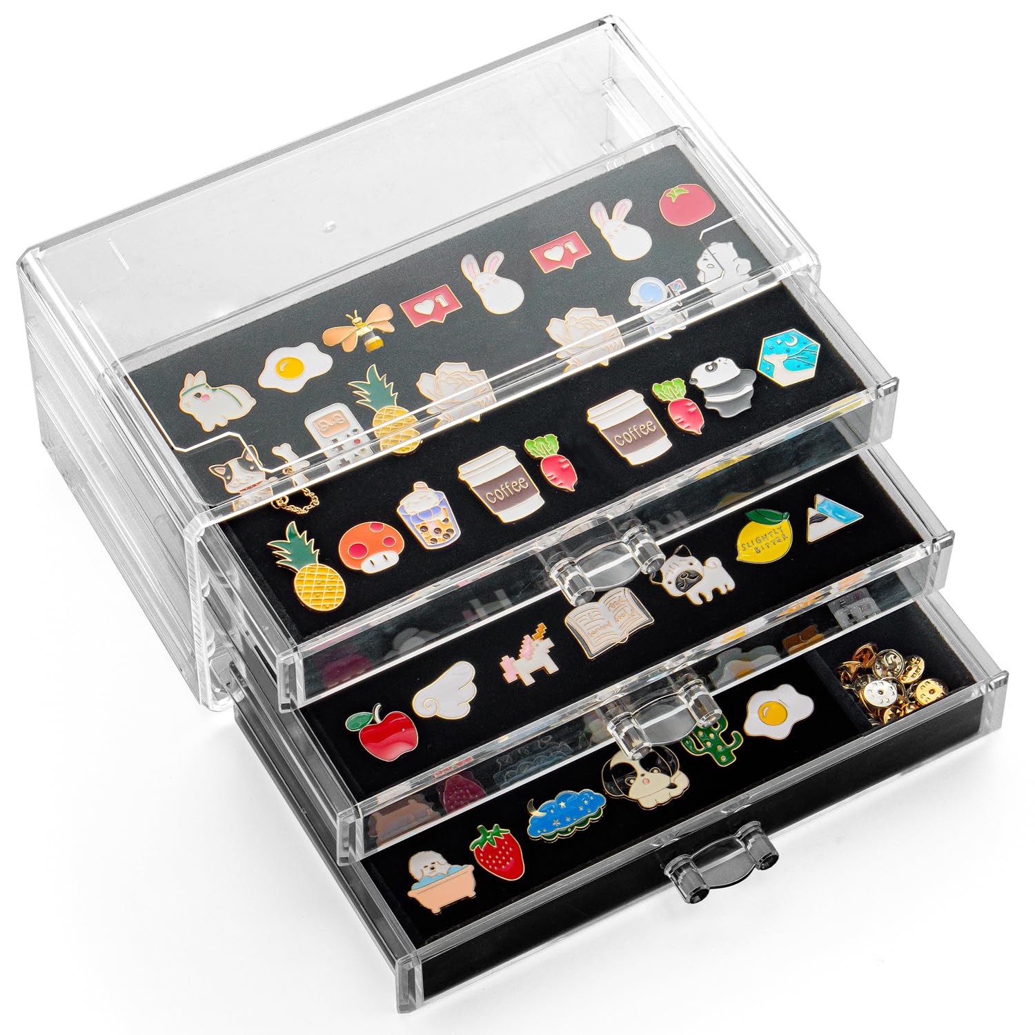 SPAKOWN Pin Display Case, 3 Drawers Enamel Pin Display Box Dustproof Pin Collection Display Holder Pin Organizer for Collectors (Black)