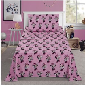 Jay Franco Twin Size Sheet Set 3 Pieces Kids Set (Minnie Mouse), Pink, Black, JF14545