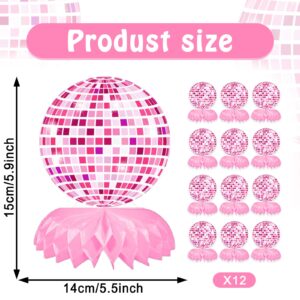 12 PCS Disco Party Decorations, Pink Disco Table Honeycomb Centerpieces Flat Disco Ball Centerpieces for Party Table Disco Ball Decor for Western Cowgirl Birthday Bachelorette Bridal Shower Supplies