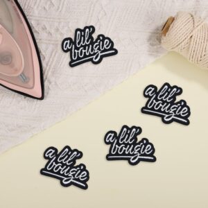 4 pcs A Lil' Bougie Iron Patches, Classic Black and White Letters Funny Iron on Patches Embroidered Adult Humor Patch for Clothes Jeans Jackets Bags Hats