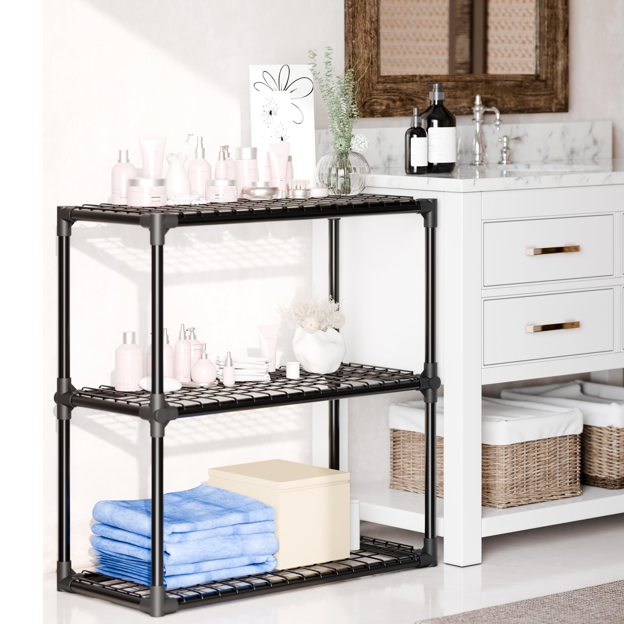 ALTLER Heavy Duty 3-Shelf Shelving Unit Standing Storage Shelf Units for Laundry Bathroom Kitchen Pantry Closet