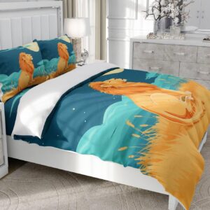 Moinlizy 3D Lonly Lion and Moon Printed Duvet Cover Set Bedding Sets Twin Size with 1 Piece Duvet Cover 2 Pieces Pillow Cases Ultra Durable Microfiber No Comforter