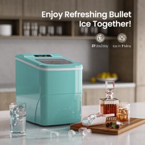 Crzoe Countertop Ice Maker, Small Ice Maker Machine One-Click Operation Ice Maker Countertop with Self-cleaning, 2 Sizes of Bullet Ice, 27Lbs/24H for Counter Top Ice Maker Home Office Bar Party(Green)