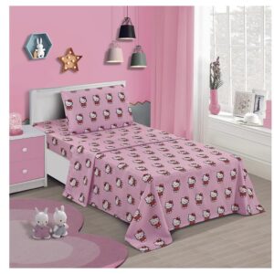 Jay Franco Twin Size Sheet Set 3 Pieces Kids Set (Hello Kitty Pink), Pink, Black, JF14545