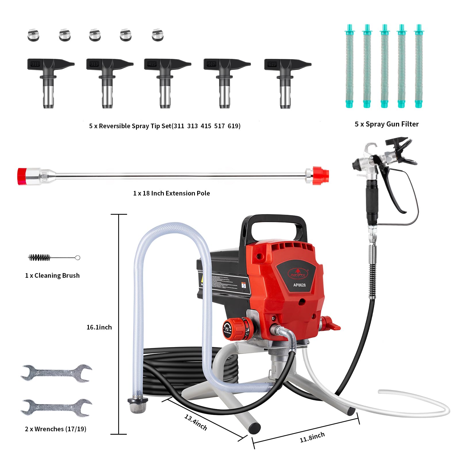 AEROPRO Tools Airless Paint Sprayer, 950W 0.52GPM 3300PSI High Efficiency Airless Sprayer with Tip Extension & Tip Sets, Indoor Paint Sprayer for Walls, Home Interior, House Painting, DIY Projects