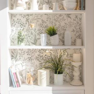 Cohoo Home Leaf Wallpaper Peel and Stick Wallpaper Boho Leaves Contact Paper for Cabinets and Drawer 17.3“×118” Gray White Floral Self-Adhesive Removable Wallpaper Bedroom Bathroom Waterproof Neutral