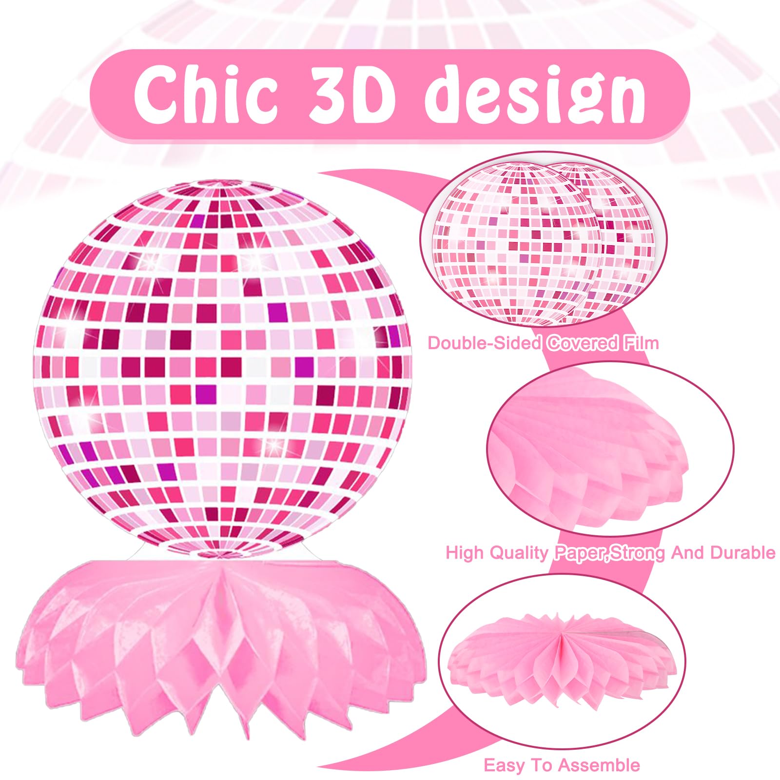 12 PCS Disco Party Decorations, Pink Disco Table Honeycomb Centerpieces Flat Disco Ball Centerpieces for Party Table Disco Ball Decor for Western Cowgirl Birthday Bachelorette Bridal Shower Supplies