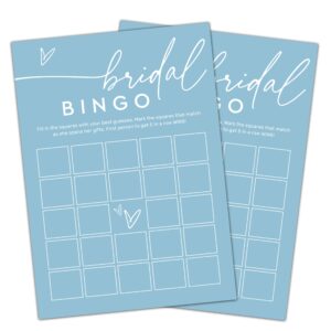 cazhes minimalist bridal shower games, 30 light blue bridal bingo game cards, wedding bachelorette engagement party decorations supplies - a15