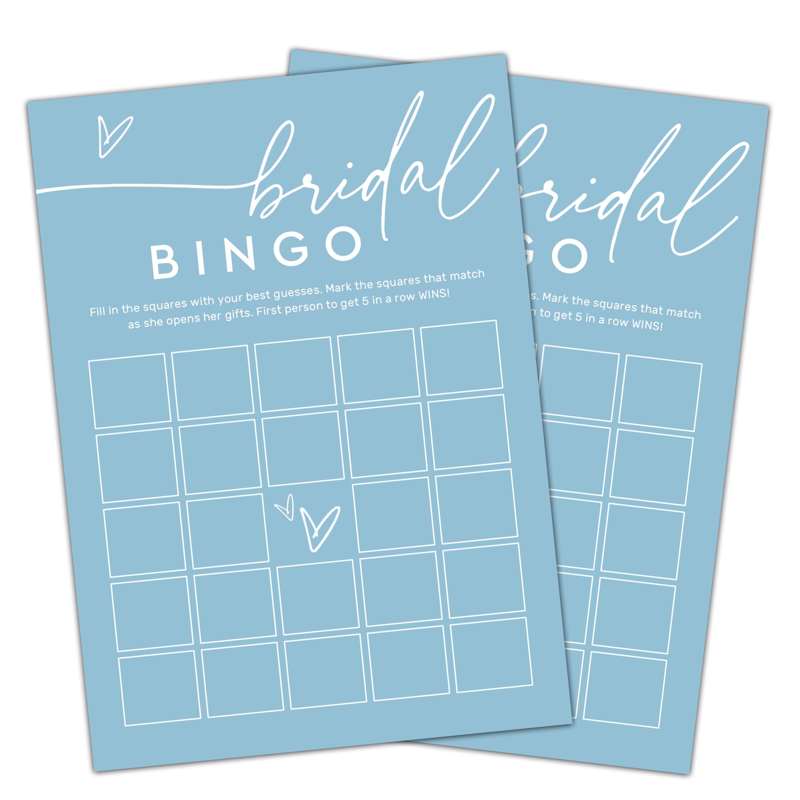 Cazhes Minimalist Bridal Shower Games, 30 Light Blue Bridal Bingo Game Cards, Wedding Bachelorette Engagement Party Decorations Supplies - A15