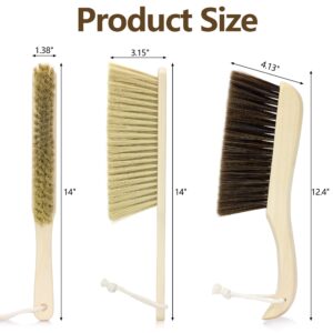 ABuYanOIn 2-Pack Cleaning Brush Set, Wooden Handheld Dusting Brushes with Soft Bristles for Car, Bed, Countertop & Furniture (Crank, Brown & Straight Handle, Khaki)