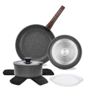 nonstick pots and pans set with germany granite coating, induction cookware sets with removable handle,stackable rv cooking set with detachable handle, dishwasher/oven safe, dark gray