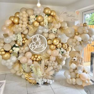 White Sand and Gold Balloons Arch Garland Kit-180pcs Neutral Metallic White Chrome Gold Balloons for Boho Wedding Baby Shower Bridal Shower Birthday Party Decorations