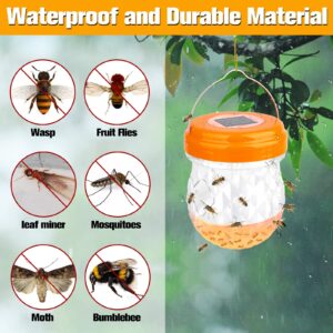 Wasp Traps Outdoor Hanging, Yellow Jacket Wasp Catcher for Trapping Hornet, Non-Toxic Reusable Wasp Catcher for Outdoors Trapping Wasp, Wasp Trap Solar Power Outdoor with LED Light,2P-Orange