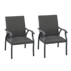 sunsitt patio chairs set of 2 w/quick-dry foam padded, all-weather rattan outdoor dining chairs with aluminum frame, wicker bistro chairs with high backrest for lawn, deck, porch, garden, dark-grey