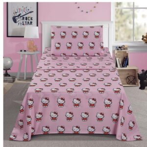 Jay Franco Twin Size Sheet Set 3 Pieces Kids Set (Hello Kitty Pink), Pink, Black, JF14545