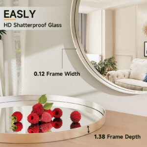 Easly 32 Inch Sliver Round Bathroom Mirror - Wall Mounted Circle Mirror with Metal Frame, Modern Mirror Suitable for Bathroom, Vanity, Entryway, Living Room, Wall Decor