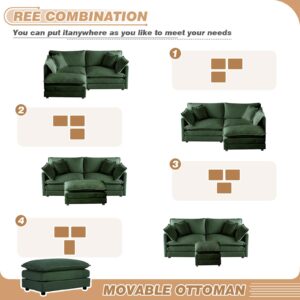 Oversized Cloud Couch with Ottoman, 25.52" Deep Seat Comfy Chenille Loveseat Sofa Modern Modular Sectional Couches Set Furniture Sets Living Room Bedroom juego de muebles de sala, Green