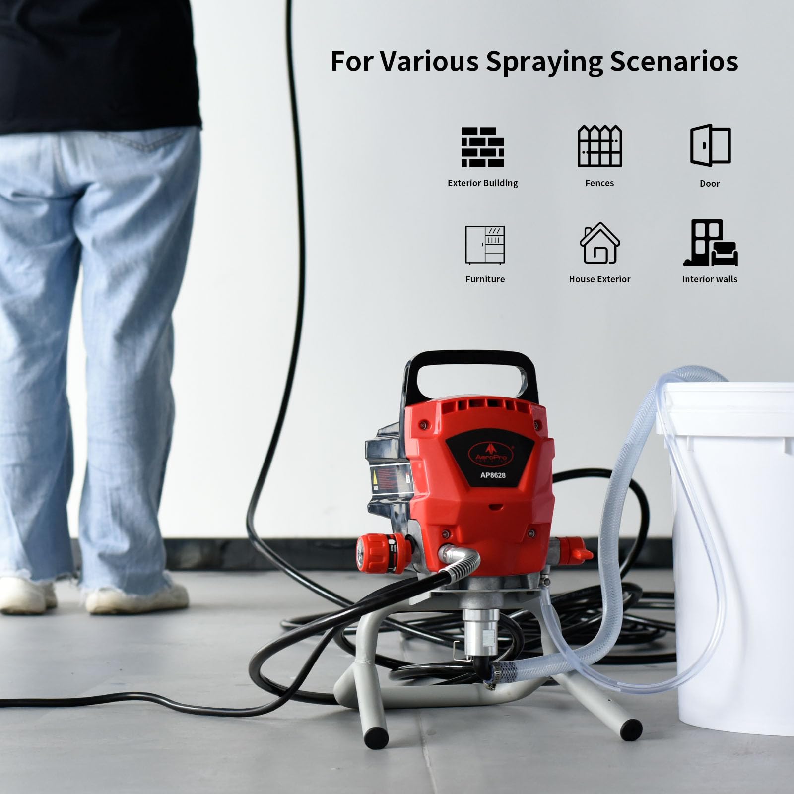 AEROPRO Tools Airless Paint Sprayer, 950W 0.52GPM 3300PSI High Efficiency Airless Sprayer with Tip Extension & Tip Sets, Indoor Paint Sprayer for Walls, Home Interior, House Painting, DIY Projects