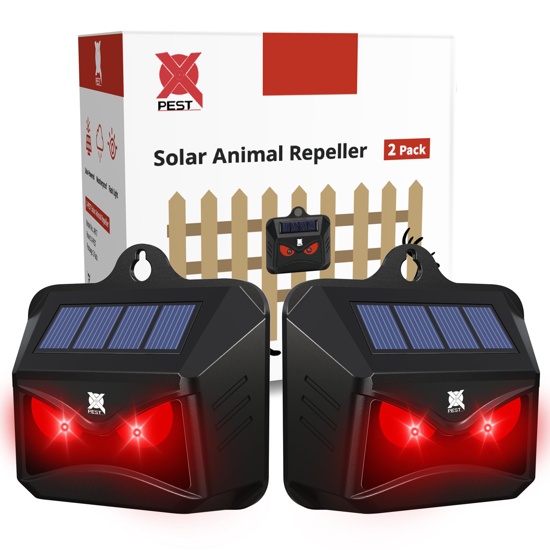 Solar Animal Repeller, 2024 Upgraded Predator Nocturnal Animal Repellent, Red Led Light Control Outdoor Deterrent Coyote Raccoon Deer Fox Skunk Squirrel for Garden Yard Farm Chicken Coop (2)