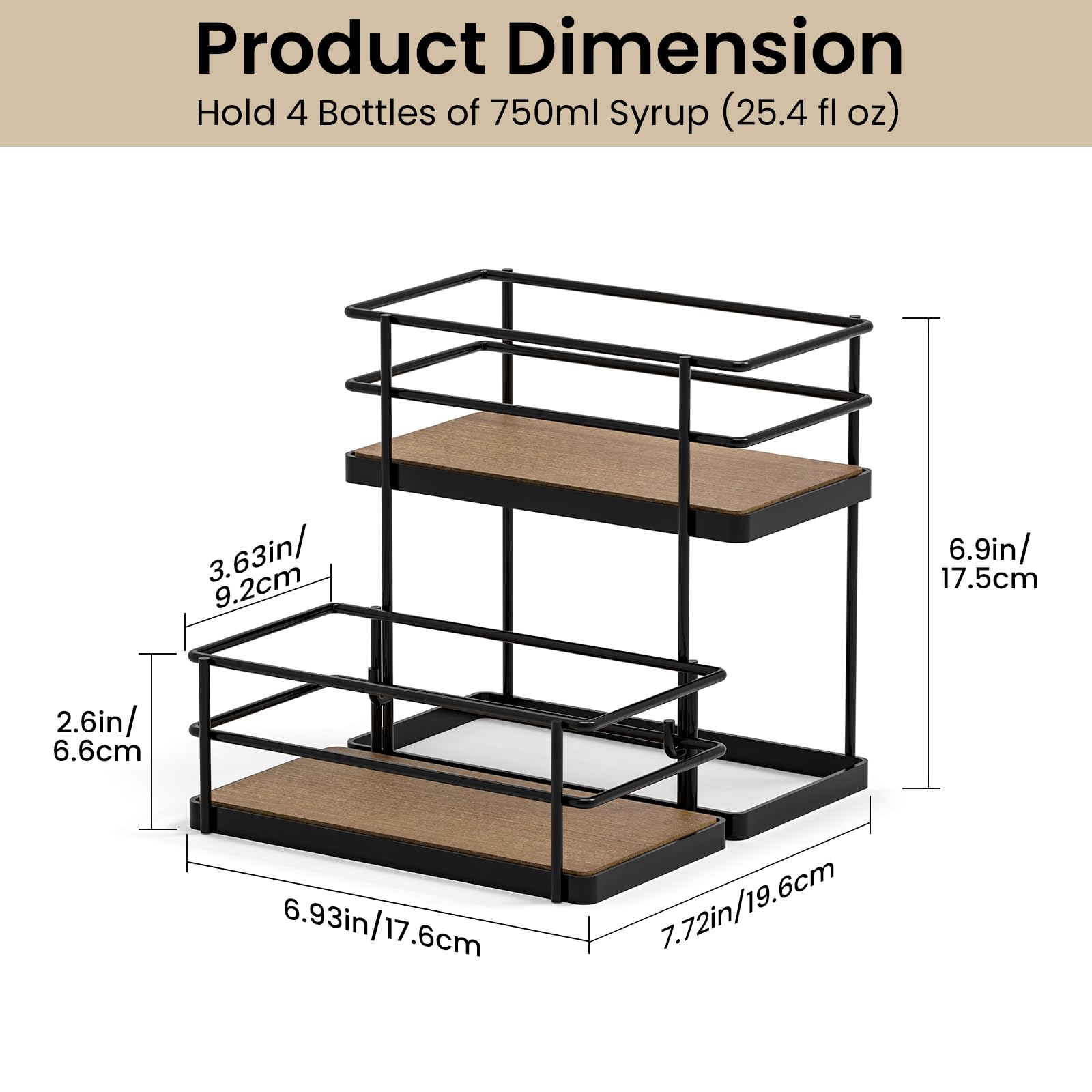 THYGIFTREE Coffee Syrup Rack Organizer 4 Bottles Syrup Holder Stand for Coffee Bar 2-Tier Syrup Storage Shelves for Dressing for Kitchen Coffee Station