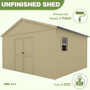 MUPATER 10 ft x 12 ft Outdoor Wood Shed with Metal Roof, Lean-to Storage shed Garden Furniture Tools with Lockable Door and Vents for Garden, Patio