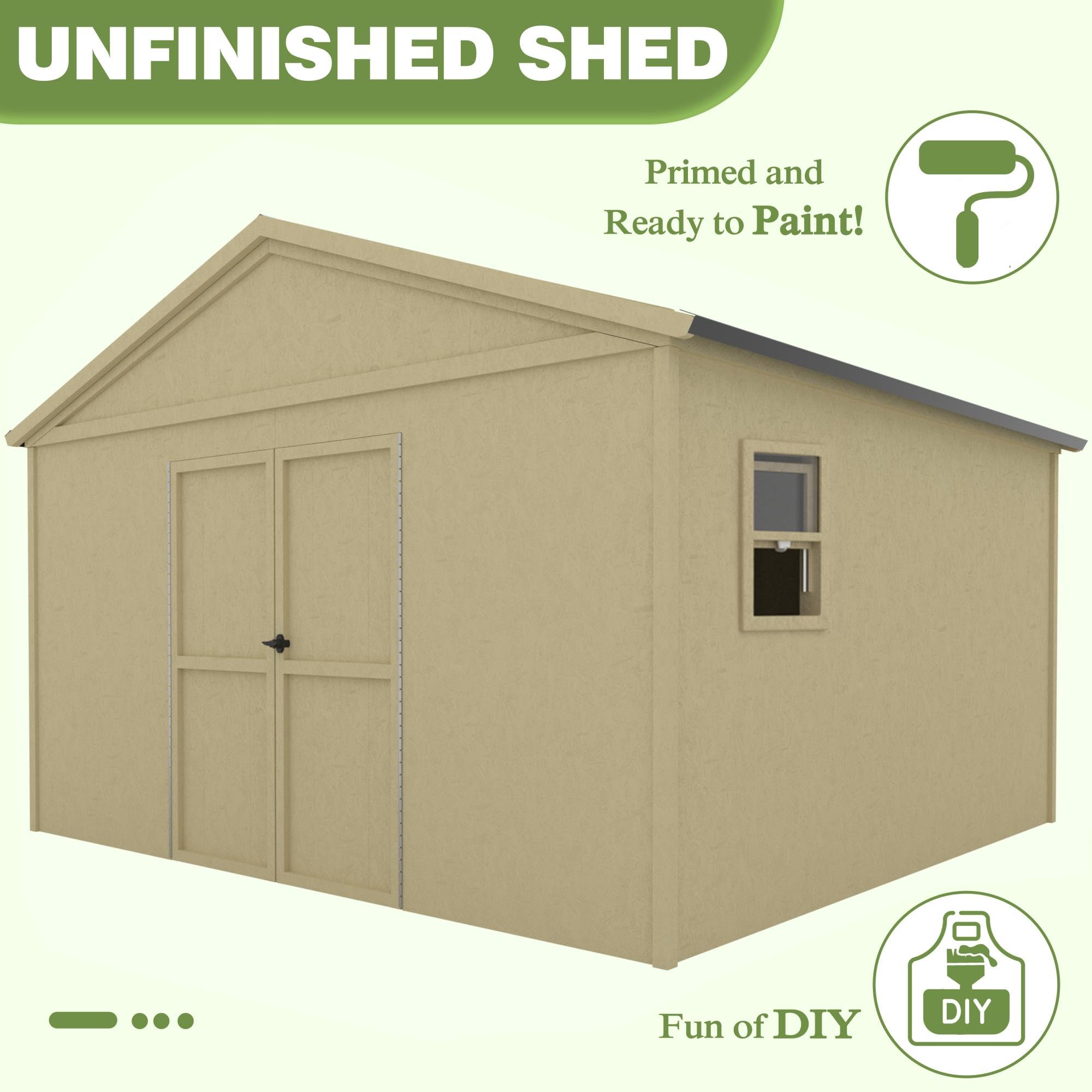 MUPATER 10 ft x 12 ft Outdoor Wood Shed with Metal Roof, Lean-to Storage shed Garden Furniture Tools with Lockable Door and Vents for Garden, Patio