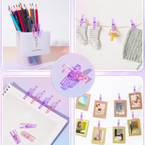 60PCS Purple Clothes Pins for Baby Shower Games Girl, Transparent Acrylic Clothes Pin Bulk, 1.4'' Mini Clothespins for Photos, DIY Crafts, Baby Shower Game Prop/Party Favors/Decorations