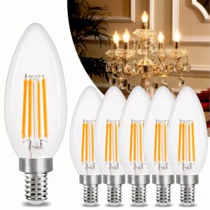 fglyniy 6 pack, b10 led candelabra light bulb 40w equivalent, 2700k warm white,vintage style e12 led bulb chandelier bulb and ceiling fan bulb, are ldeal for home decoration.