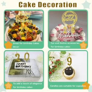 Chanseen 13Pcs Gold Birthday Cake Candles Topper Crown Set - Gold Number Candles 0 1 2 3 4 5 6 7 8 9, 2Pcs Gold Birthday Cake Toppers and Gold Birthday Paper Crown Hat for Decoration Party Celebration