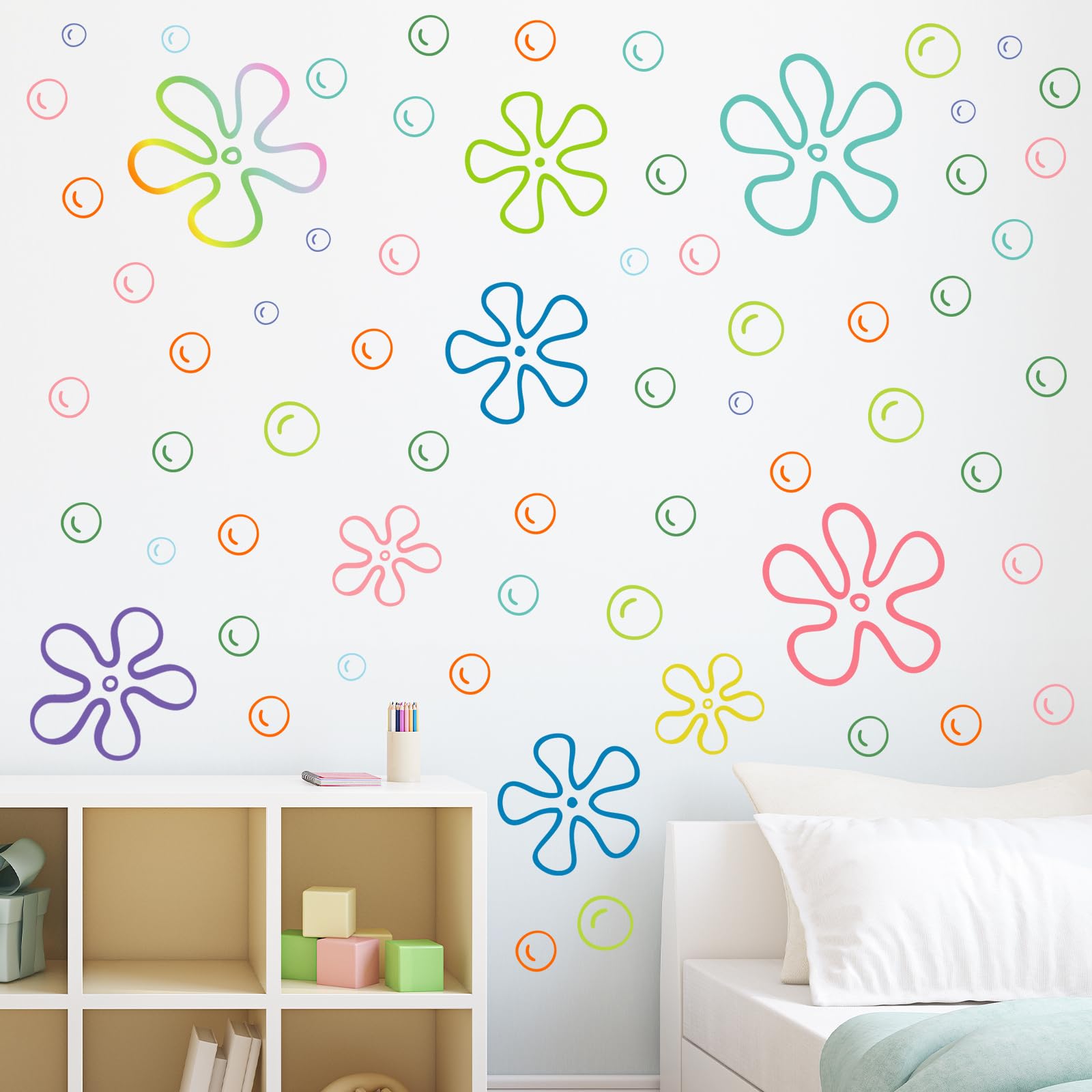 Rotumaty 187 PCS Bikini Flower Bubble Wall Decals Under The Sea Birthday Party Decorations Ocean Wall Stickers Wall Decor for Bathroom Nursery Bedroom Home School Car