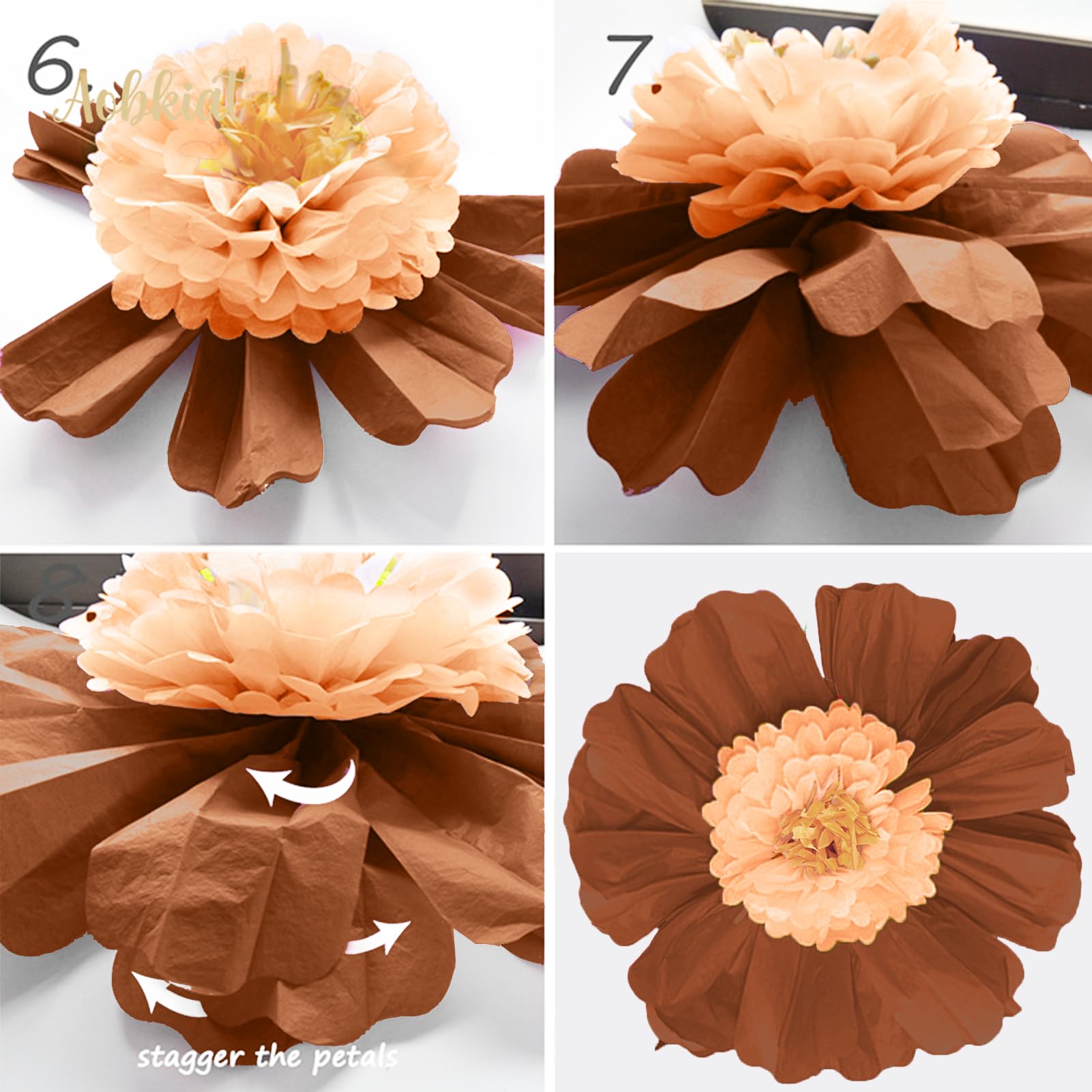 AOBKIAT Fall Baby Shower Decorations for Wall,6PCS Large Paper Flower for Thanksgiving Party,Red Brown Blush Tissue Paper Flowers for Boho Wedding Floral Backdrop,Bridal Shower,Birthday,Archway