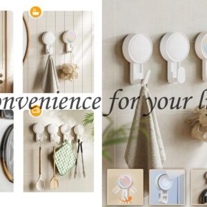 2PCS Suction Cup Hooks for Shower Hooks for Inside Shower, Removable Wall Hooks for Hanging Shower Suction Cup Hooks for Loofah, Robe, Towels, Glass Window, Shower Wall, Bathroom, Kitchen (Slim Hook)