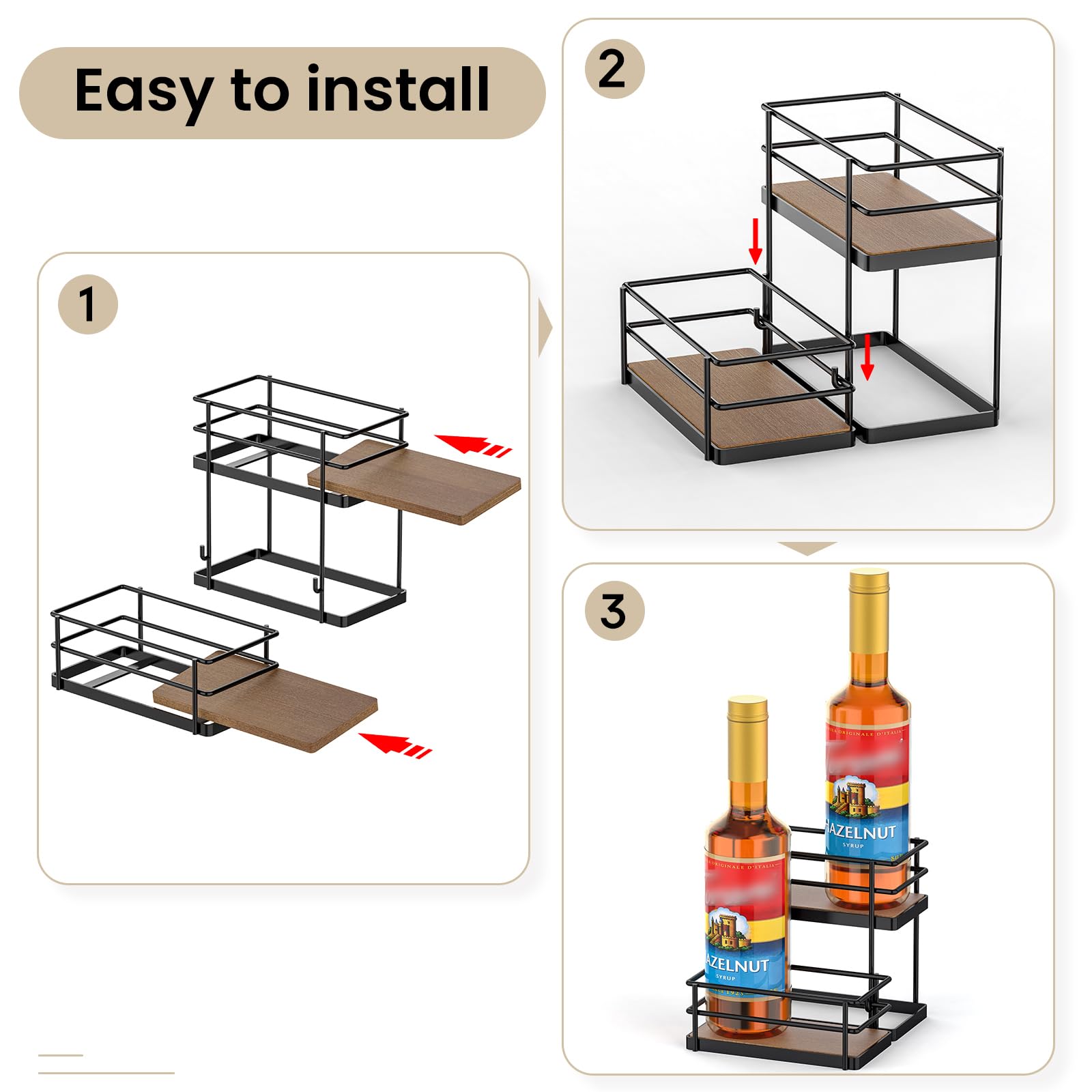 THYGIFTREE Coffee Syrup Rack Organizer 4 Bottles Syrup Holder Stand for Coffee Bar 2-Tier Syrup Storage Shelves for Dressing for Kitchen Coffee Station