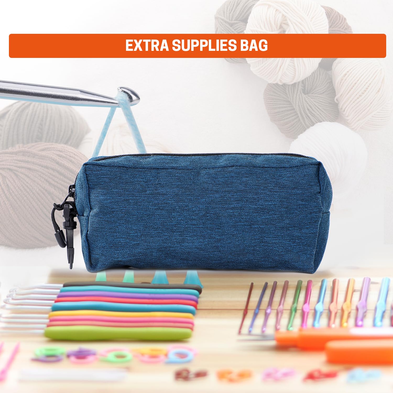 BERYA Knitting Bag Yarn Storage, Crochet Bag Organizer, Yarn Bag and Crochet Tote, Durable Knitting Bag for Crochet Hooks Needles Knitting Kit for Beginners (Denim Blue)