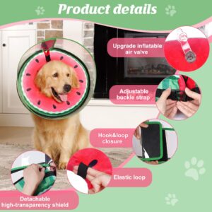 Didopet Inflatable Dog Cone, Watermelon Dog Donut Collar After Surgery, Dog Cone Alternative with Detachable Anti-Licking Shield, Soft Dog Cone for Large Medium Dogs Does Not Block View