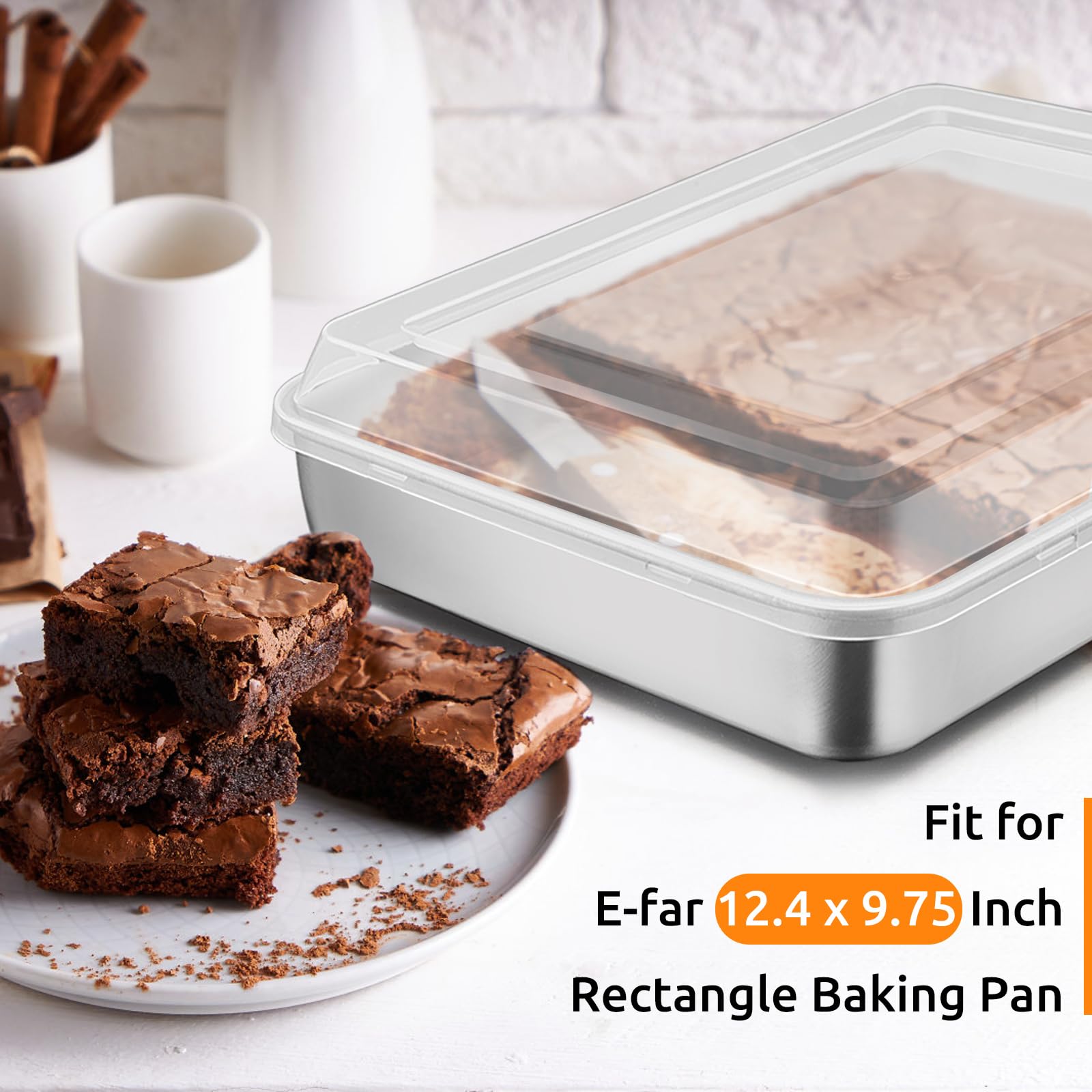 E-Far Rectangle Bakeware Lid, 2-Pack Plastic Food Storage Replacement Cover Set, Fits for E-far 12⅓ x 9¾ x 2 Inch Sheet Cake Baking Pan