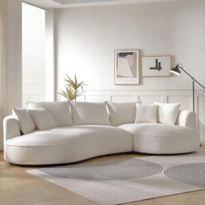 HAMORESPACE 124.8'' Modern Curved Fabric Sectional Sofa Couch, Upholstered Couch with Pillows, Right Hand Facing Sofa for Living Room (White Right-Facing)