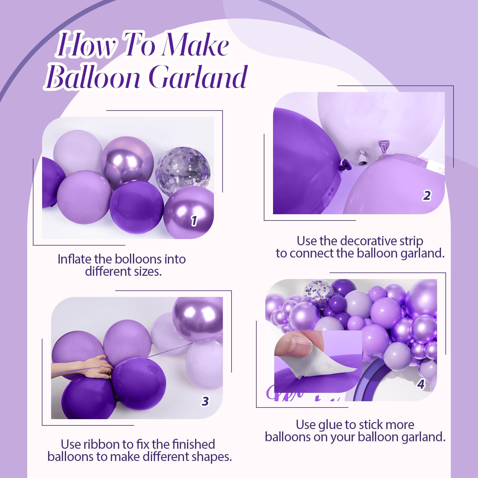 136pcs Purple Balloons Garland Arch Kit, 18 12 10 5 In Dark Light Metallic Purple Confetti Latex balloons Different Sizes for Purple Birthday Butterfly Wedding Baby Shower Party Decorations