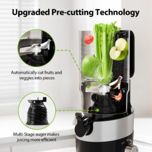 Cold Press Juicer, Aeitto Juicer Machines with 4.9" Wide Mouth, Slow Juicer for Whole Fruits & Vegetables, Easy to Clean, Juice Extractor Self Feeding, Easy to Assemble