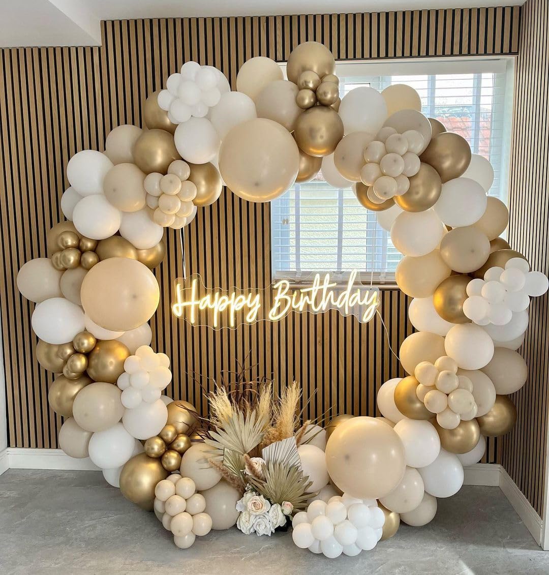 White Sand and Gold Balloons Arch Garland Kit-180pcs Neutral Metallic White Chrome Gold Balloons for Boho Wedding Baby Shower Bridal Shower Birthday Party Decorations